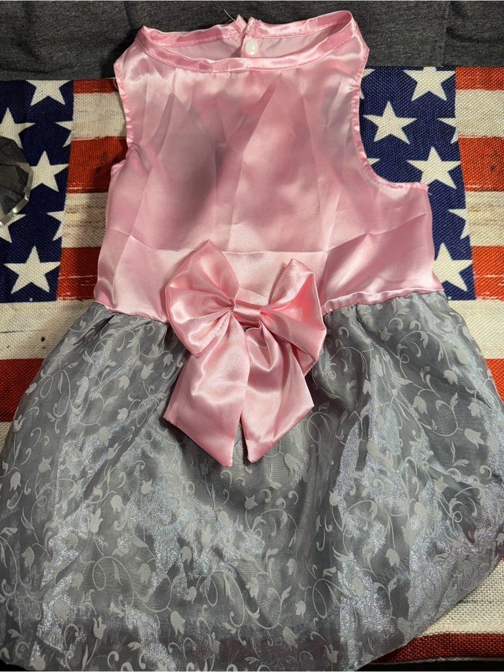Pink Satin & Silver Lace Dog Dress with Bow